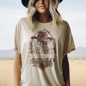 Western Cowgirl Floral Tee - Sand