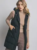 Hooded Long Quilted Puffer Vest - Black