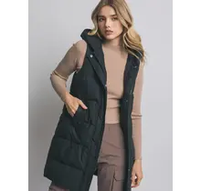 Hooded Long Quilted Puffer Vest - Black