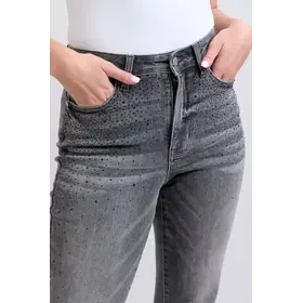 Rhinestone Straight Leg Jean - Gray