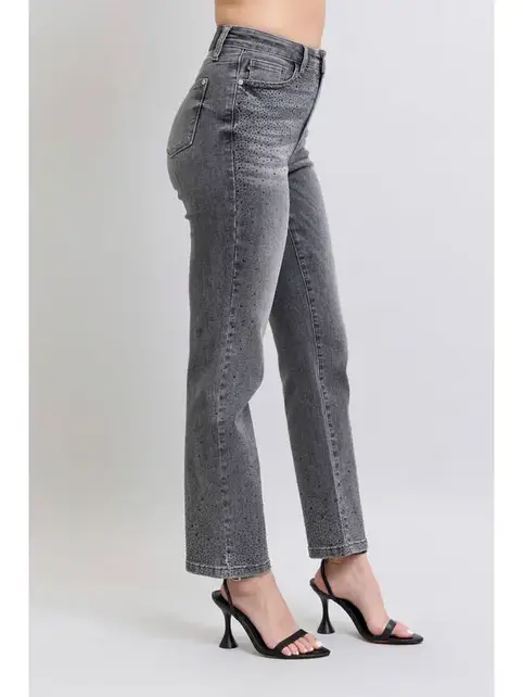 Rhinestone Straight Leg Jean - Gray