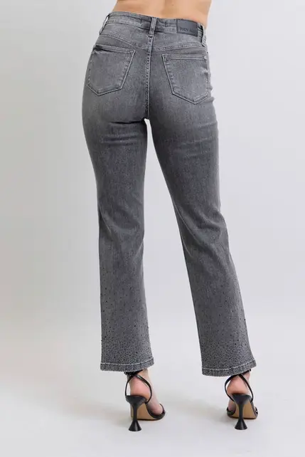 Rhinestone Straight Leg Jean - Gray