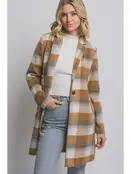 Jana Long Sleeve Plaid Coat - Camel