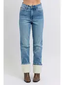 Connie High Waisted Shearling Cuff Straight Jeans