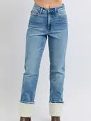 Connie High Waisted Shearling Cuff Straight Jeans