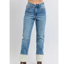 Connie High Waisted Shearling Cuff Straight Jeans
