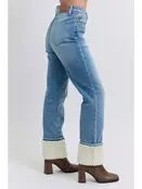 Connie High Waisted Shearling Cuff Straight Jeans