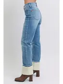 Connie High Waisted Shearling Cuff Straight Jeans