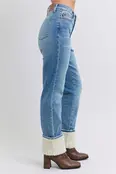 Connie High Waisted Shearling Cuff Straight Jeans