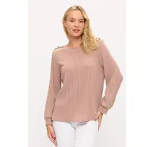 Miru Rib Button Shoulder Sweater- Taupe