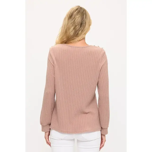 Miru Rib Button Shoulder Sweater- Taupe