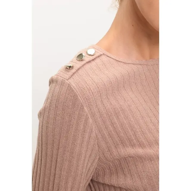 Miru Rib Button Shoulder Sweater- Taupe