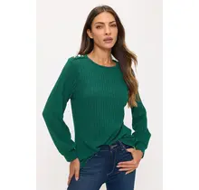 Miru Rib Button Shoulder Sweater - Rainforest Green