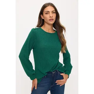 Miru Rib Button Shoulder Sweater - Rainforest Green