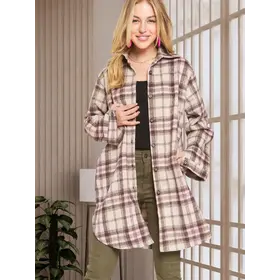 Leah Button Down Shacket - Pink