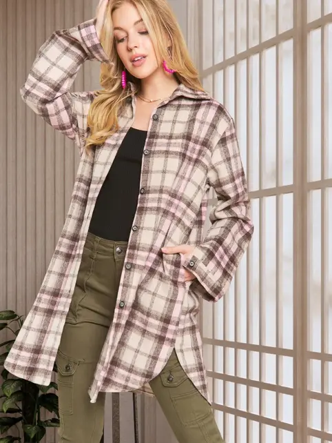 Leah Button Down Shacket - Pink Leah Button Down Shacket - Pink