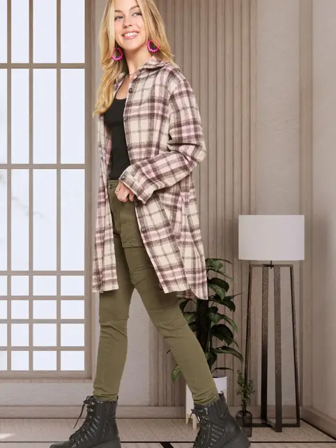 Leah Button Down Shacket - Pink Leah Button Down Shacket - Pink