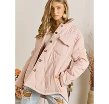 Nova Button Down Quilted Jacket - Blush