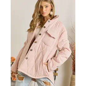 Nova Button Down Quilted Jacket - Blush