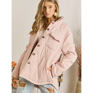 Nova Button Down Quilted Jacket - Blush