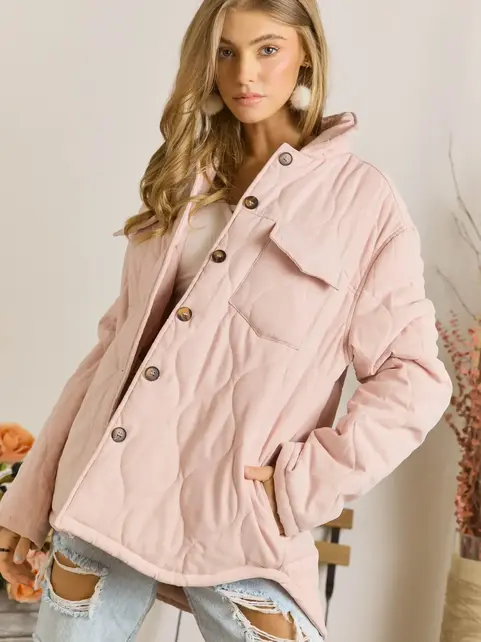 Nova Button Down Quilted Jacket - Blush Nova Button Down Quilted Jacket - Blush