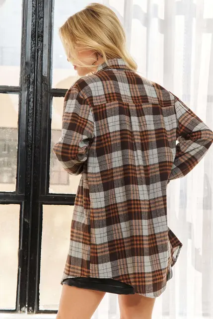 Rylee Plaid Button Down Shirt - Brown