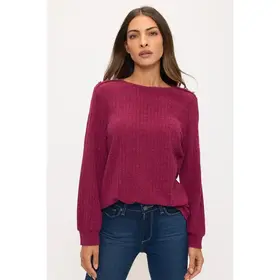Miru Rib Button Shoulder Sweater - Raspberry