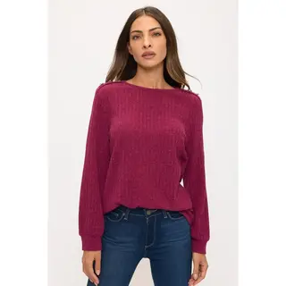 Miru Rib Button Shoulder Sweater - Raspberry