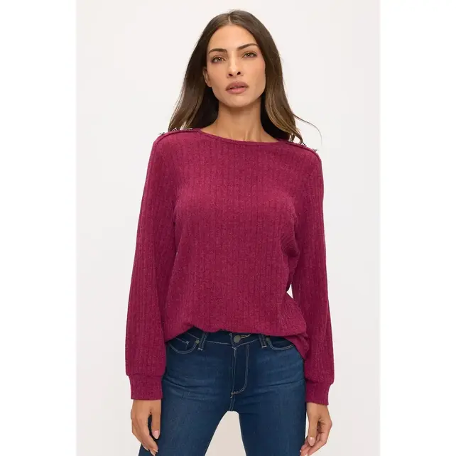 Miru Rib Button Shoulder Sweater - Raspberry