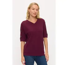 Mara Rib Knit Button Side Sweater - Beet Red