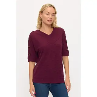 Mara Rib Knit Button Side Sweater - Beet Red