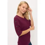 Mara Rib Knit Button Side Sweater - Beet Red