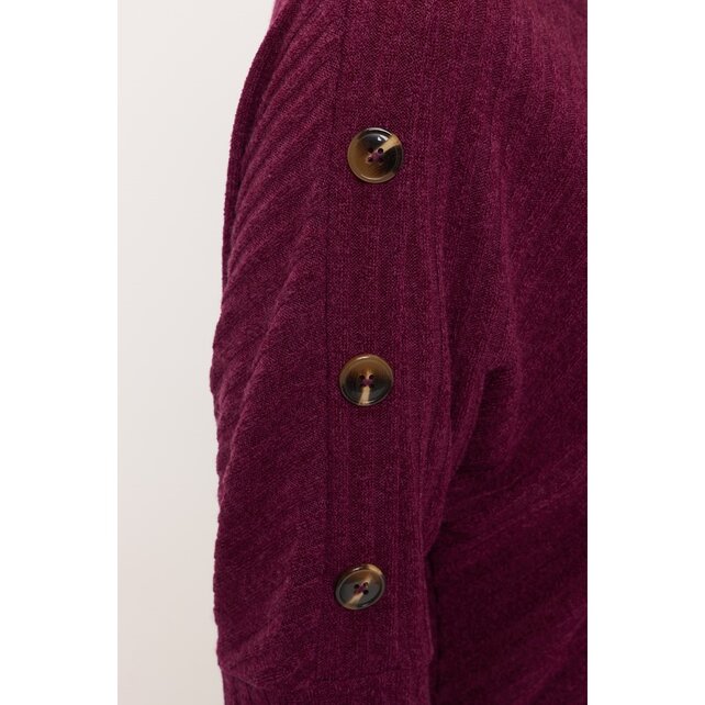 Mara Rib Knit Button Side Sweater - Beet Red