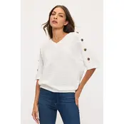 Mara Rib Knit Button Side Sweater - Off White