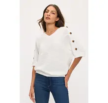 Mara Rib Knit Button Side Sweater - Off White
