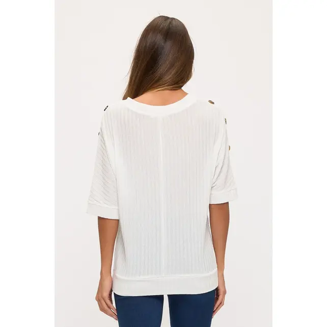 Mara Rib Knit Button Side Sweater - Off White