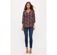 Flora Half Placket  Shirt - Berry