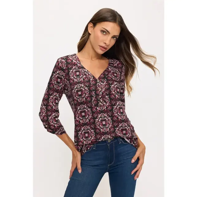 Flora Half Placket  Shirt - Berry