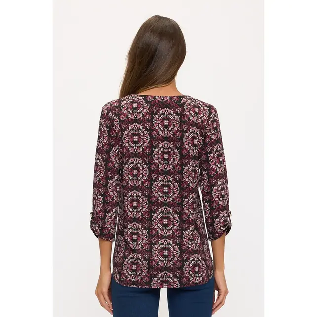 Flora Half Placket  Shirt - Berry