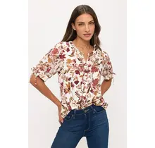 Floral Mix Ruffle Button Down Shirt - Ivory Brown