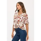 Floral Mix Ruffle Button Down Shirt - Ivory Brown
