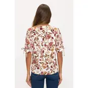 Floral Mix Ruffle Button Down Shirt - Ivory Brown