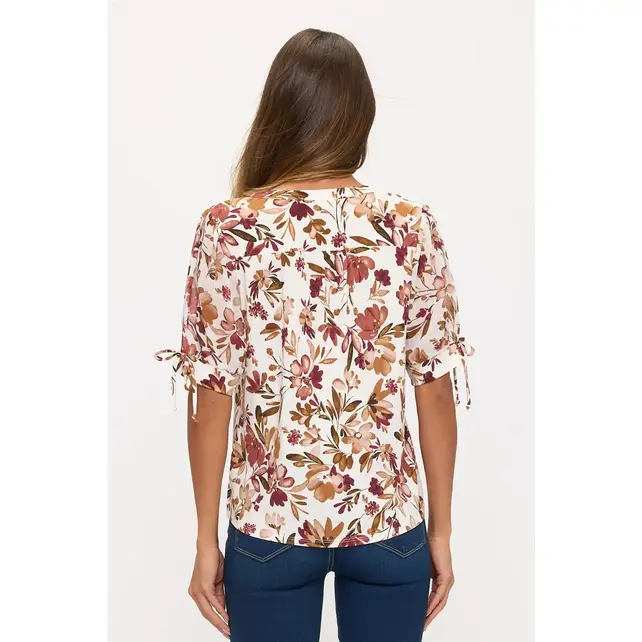 Floral Mix Ruffle Button Down Shirt - Ivory Brown