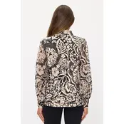 Floral Mix Bow Cuff Tie Neck Blouse - Black Ivory