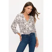 Dot Square Zipper Pull Roll Tab Shirt - Ivory Black