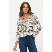 Dot Square Zipper Pull Roll Tab Shirt - Ivory Black