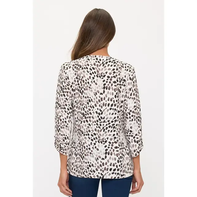 Dot Square Zipper Pull Roll Tab Shirt - Ivory Black