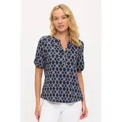 Jori Plaid Mandarin 1/2 Placket Shirt - Navy Taupe