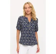 Jori Plaid Mandarin 1/2 Placket Shirt - Navy Taupe