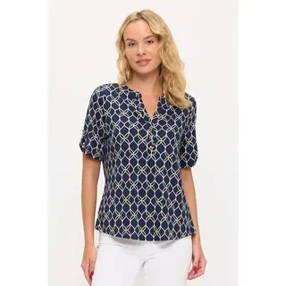 Jori Plaid Mandarin 1/2 Placket Shirt - Navy Taupe